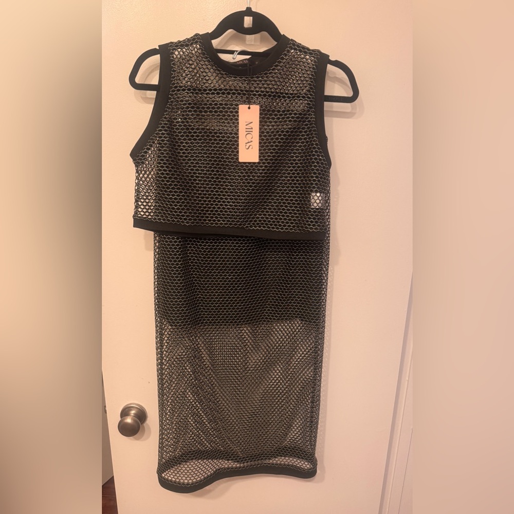 Micas Black Mesh top and skirt set